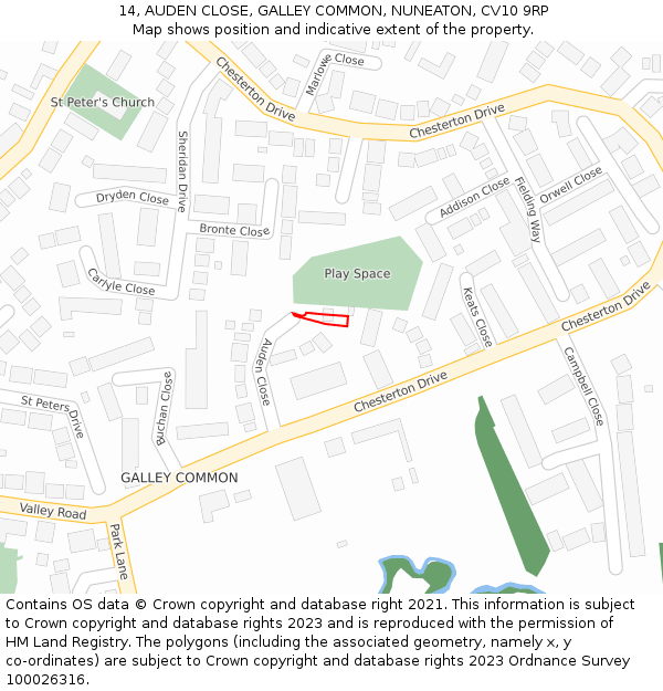 14, AUDEN CLOSE, GALLEY COMMON, NUNEATON, CV10 9RP: Location map and indicative extent of plot