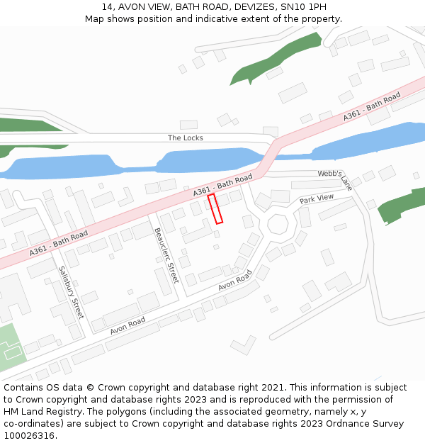 14, AVON VIEW, BATH ROAD, DEVIZES, SN10 1PH: Location map and indicative extent of plot