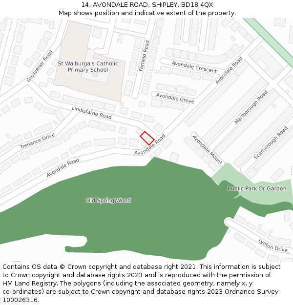 14, AVONDALE ROAD, SHIPLEY, BD18 4QX: Location map and indicative extent of plot