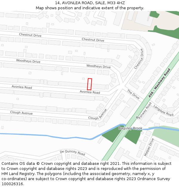 14, AVONLEA ROAD, SALE, M33 4HZ: Location map and indicative extent of plot