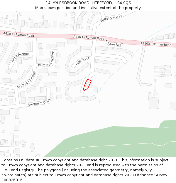 14, AYLESBROOK ROAD, HEREFORD, HR4 9QS: Location map and indicative extent of plot