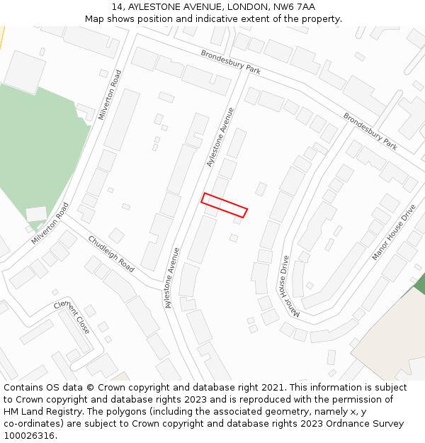 14, AYLESTONE AVENUE, LONDON, NW6 7AA: Location map and indicative extent of plot
