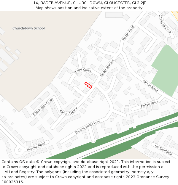 14, BADER AVENUE, CHURCHDOWN, GLOUCESTER, GL3 2JF: Location map and indicative extent of plot