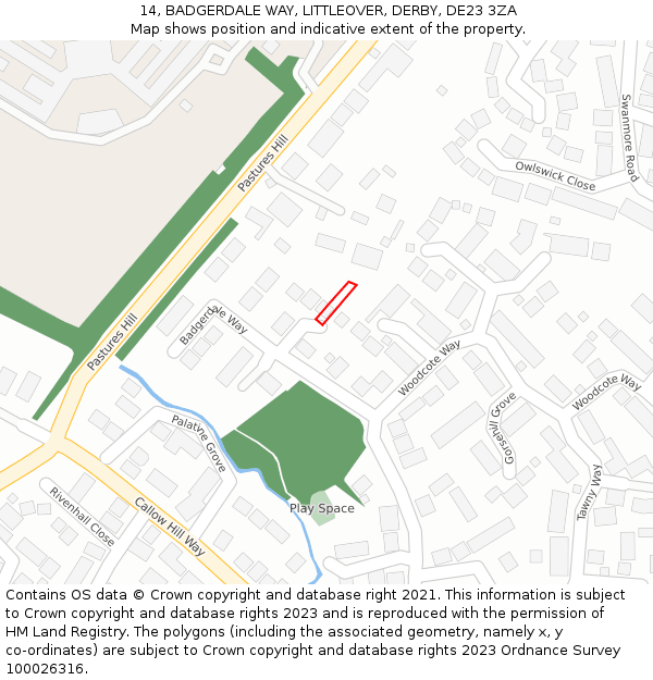 14, BADGERDALE WAY, LITTLEOVER, DERBY, DE23 3ZA: Location map and indicative extent of plot