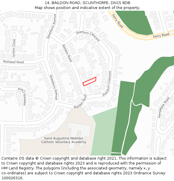 14, BAILDON ROAD, SCUNTHORPE, DN15 8DB: Location map and indicative extent of plot