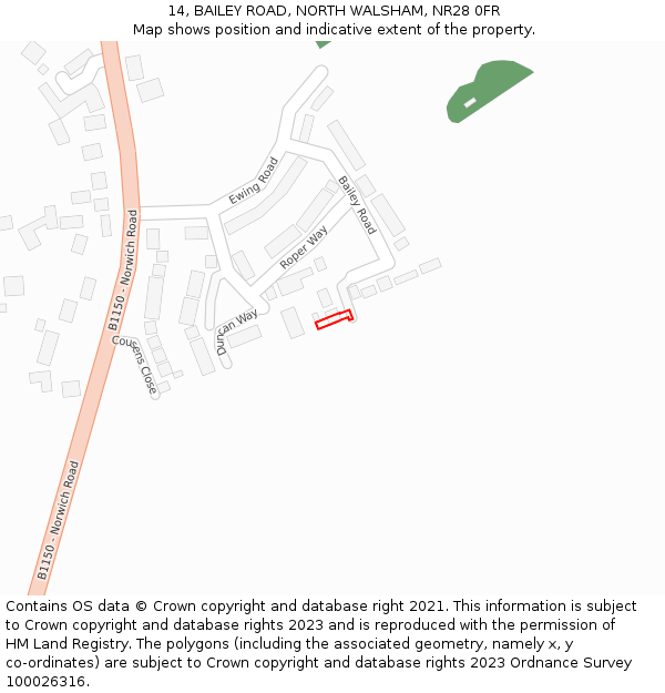 14, BAILEY ROAD, NORTH WALSHAM, NR28 0FR: Location map and indicative extent of plot