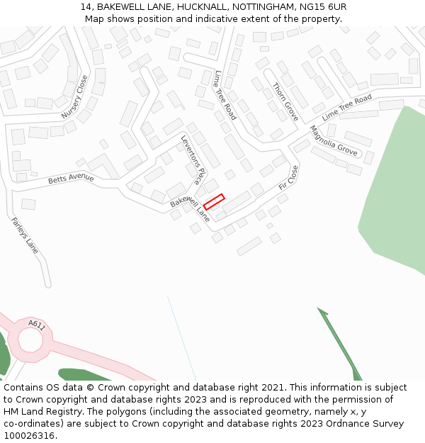 14, BAKEWELL LANE, HUCKNALL, NOTTINGHAM, NG15 6UR: Location map and indicative extent of plot