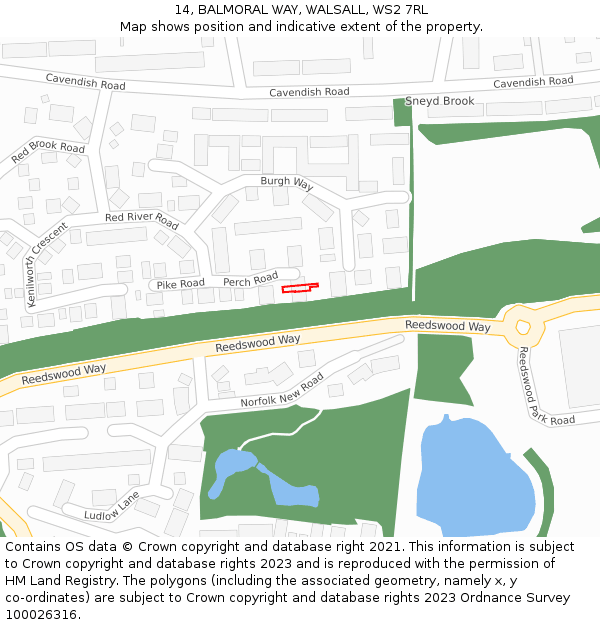 14, BALMORAL WAY, WALSALL, WS2 7RL: Location map and indicative extent of plot