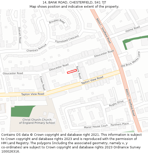 14, BANK ROAD, CHESTERFIELD, S41 7JT: Location map and indicative extent of plot