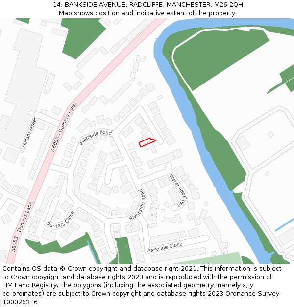 14, BANKSIDE AVENUE, RADCLIFFE, MANCHESTER, M26 2QH: Location map and indicative extent of plot