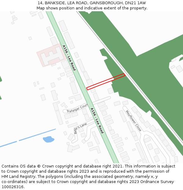 14, BANKSIDE, LEA ROAD, GAINSBOROUGH, DN21 1AW: Location map and indicative extent of plot