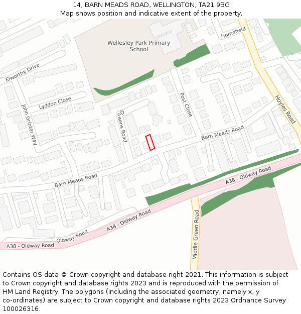 14, BARN MEADS ROAD, WELLINGTON, TA21 9BG: Location map and indicative extent of plot
