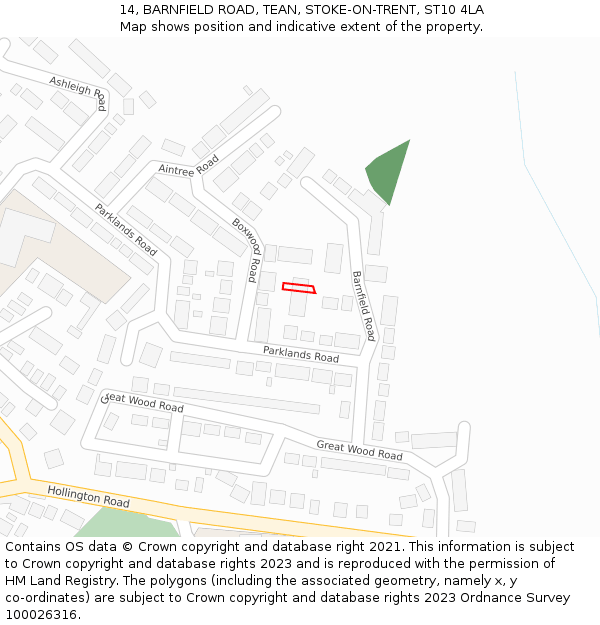 14, BARNFIELD ROAD, TEAN, STOKE-ON-TRENT, ST10 4LA: Location map and indicative extent of plot