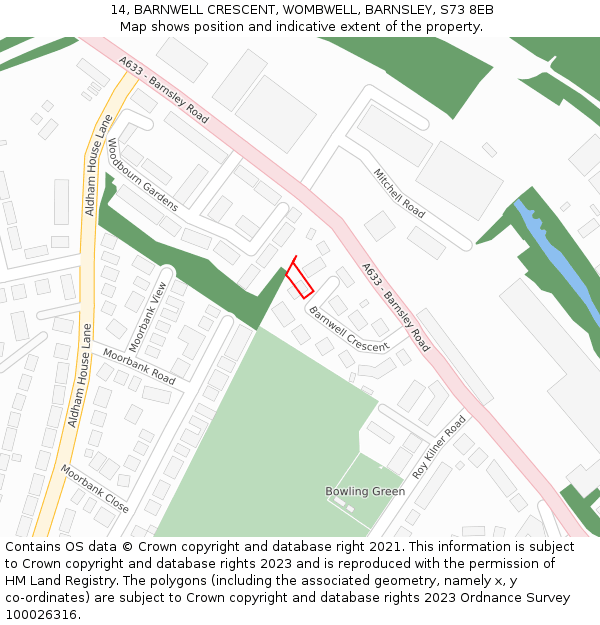 14, BARNWELL CRESCENT, WOMBWELL, BARNSLEY, S73 8EB: Location map and indicative extent of plot
