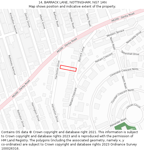 14, BARRACK LANE, NOTTINGHAM, NG7 1AN: Location map and indicative extent of plot