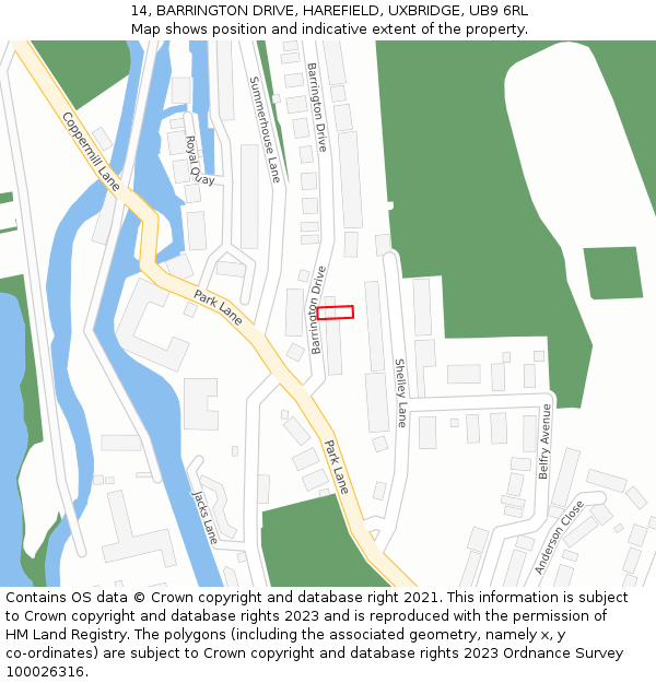 14, BARRINGTON DRIVE, HAREFIELD, UXBRIDGE, UB9 6RL: Location map and indicative extent of plot
