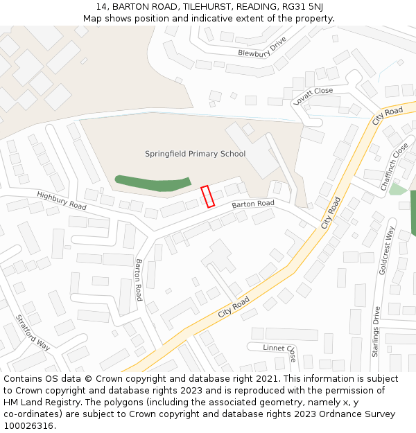 14, BARTON ROAD, TILEHURST, READING, RG31 5NJ: Location map and indicative extent of plot