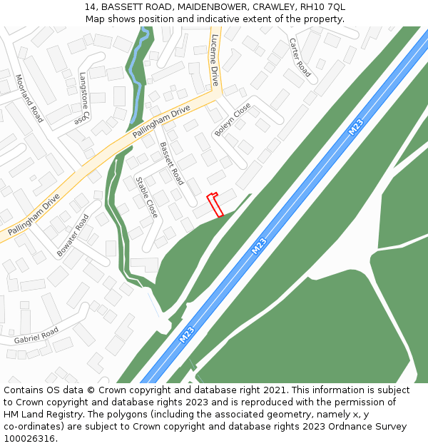 14, BASSETT ROAD, MAIDENBOWER, CRAWLEY, RH10 7QL: Location map and indicative extent of plot