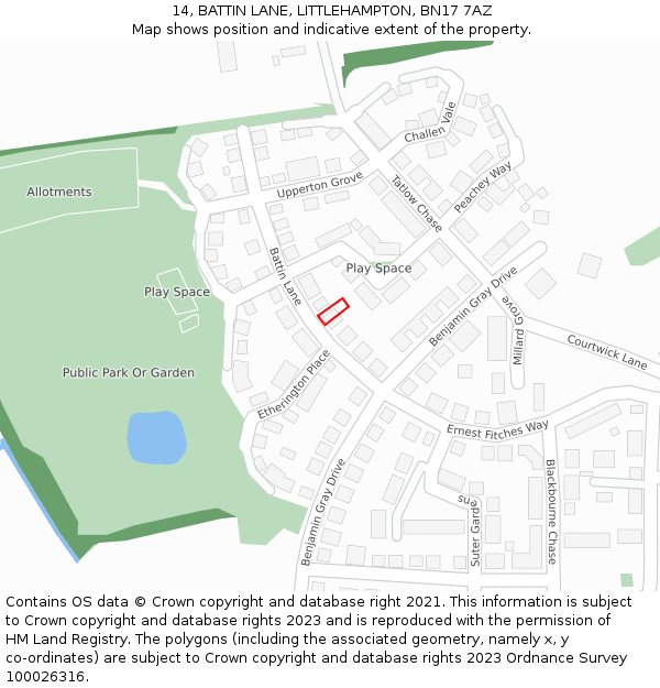 14, BATTIN LANE, LITTLEHAMPTON, BN17 7AZ: Location map and indicative extent of plot
