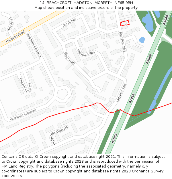 14, BEACHCROFT, HADSTON, MORPETH, NE65 9RH: Location map and indicative extent of plot