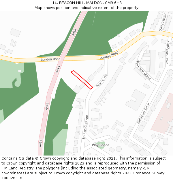 14, BEACON HILL, MALDON, CM9 6HR: Location map and indicative extent of plot