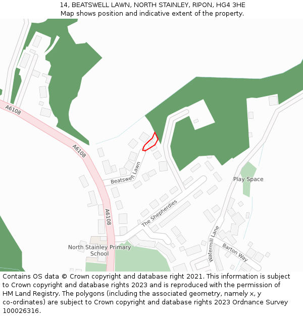 14, BEATSWELL LAWN, NORTH STAINLEY, RIPON, HG4 3HE: Location map and indicative extent of plot