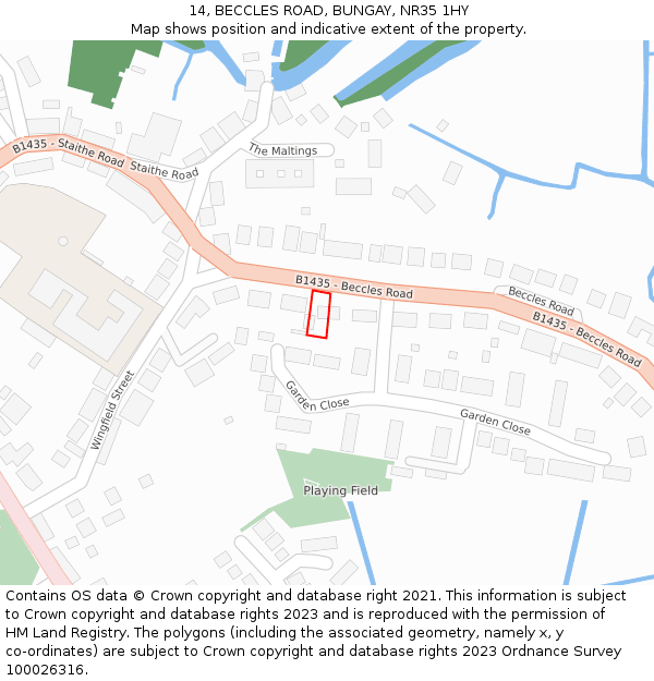 14, BECCLES ROAD, BUNGAY, NR35 1HY: Location map and indicative extent of plot