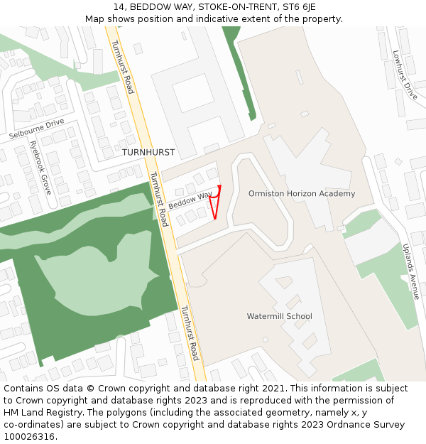 14, BEDDOW WAY, STOKE-ON-TRENT, ST6 6JE: Location map and indicative extent of plot
