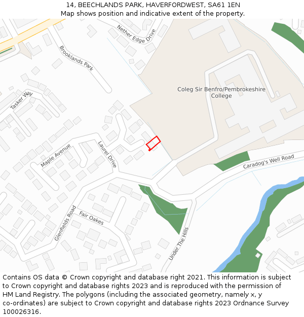 14, BEECHLANDS PARK, HAVERFORDWEST, SA61 1EN: Location map and indicative extent of plot