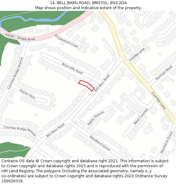 14, BELL BARN ROAD, BRISTOL, BS9 2DA: Location map and indicative extent of plot