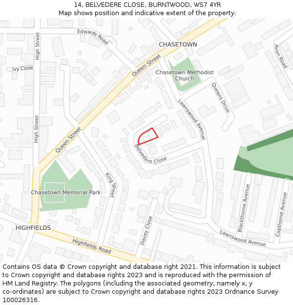 14, BELVEDERE CLOSE, BURNTWOOD, WS7 4YR: Location map and indicative extent of plot