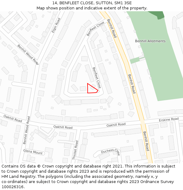 14, BENFLEET CLOSE, SUTTON, SM1 3SE: Location map and indicative extent of plot