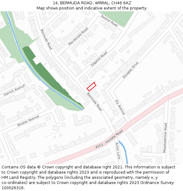14, BERMUDA ROAD, WIRRAL, CH46 6AZ: Location map and indicative extent of plot