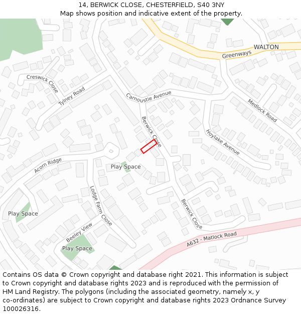 14, BERWICK CLOSE, CHESTERFIELD, S40 3NY: Location map and indicative extent of plot