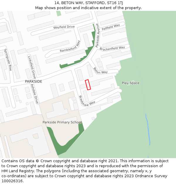 14, BETON WAY, STAFFORD, ST16 1TJ: Location map and indicative extent of plot
