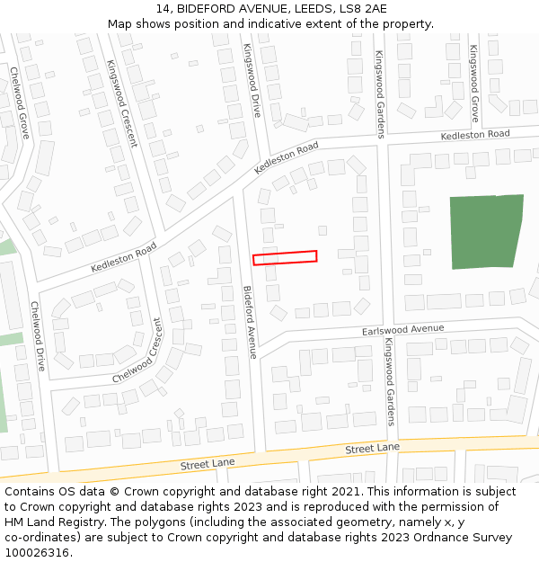 14, BIDEFORD AVENUE, LEEDS, LS8 2AE: Location map and indicative extent of plot