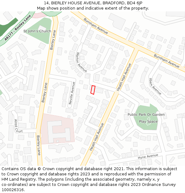 14, BIERLEY HOUSE AVENUE, BRADFORD, BD4 6JP: Location map and indicative extent of plot
