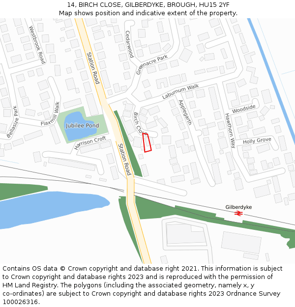 14, BIRCH CLOSE, GILBERDYKE, BROUGH, HU15 2YF: Location map and indicative extent of plot