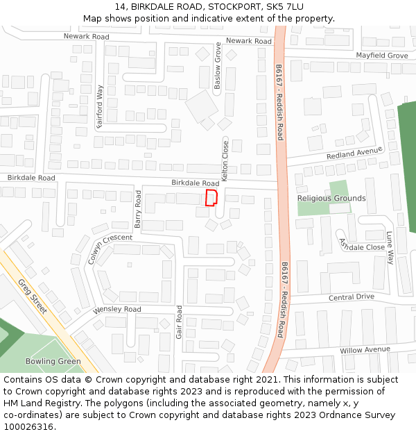 14, BIRKDALE ROAD, STOCKPORT, SK5 7LU: Location map and indicative extent of plot