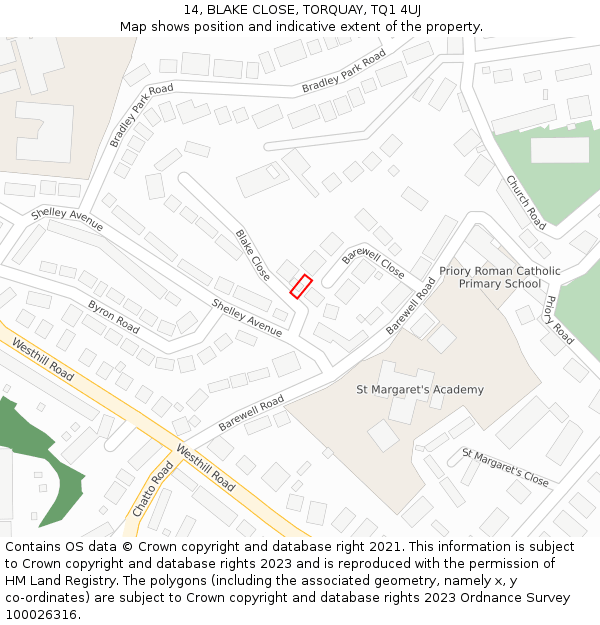 14, BLAKE CLOSE, TORQUAY, TQ1 4UJ: Location map and indicative extent of plot