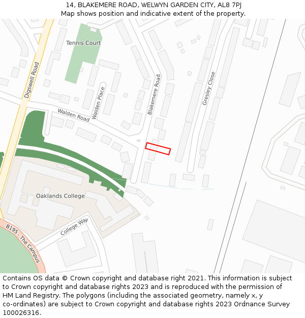 14, BLAKEMERE ROAD, WELWYN GARDEN CITY, AL8 7PJ: Location map and indicative extent of plot
