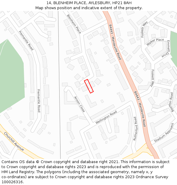 14, BLENHEIM PLACE, AYLESBURY, HP21 8AH: Location map and indicative extent of plot
