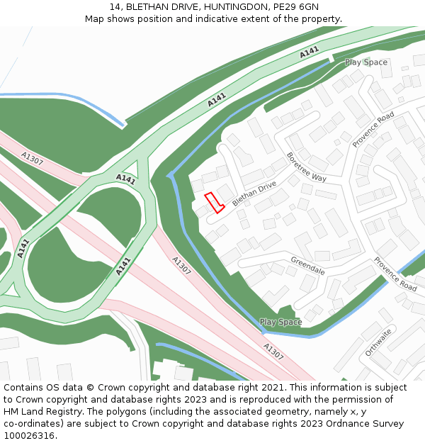 14, BLETHAN DRIVE, HUNTINGDON, PE29 6GN: Location map and indicative extent of plot