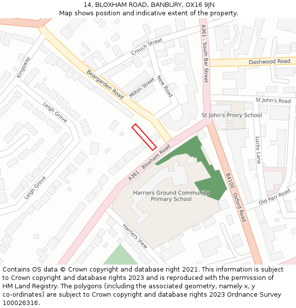 14, BLOXHAM ROAD, BANBURY, OX16 9JN: Location map and indicative extent of plot