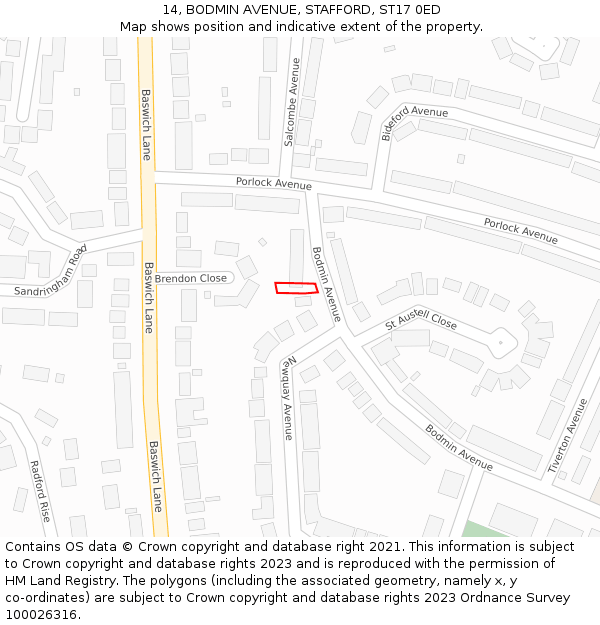 14, BODMIN AVENUE, STAFFORD, ST17 0ED: Location map and indicative extent of plot