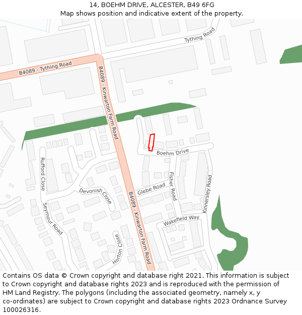 14, BOEHM DRIVE, ALCESTER, B49 6FG: Location map and indicative extent of plot
