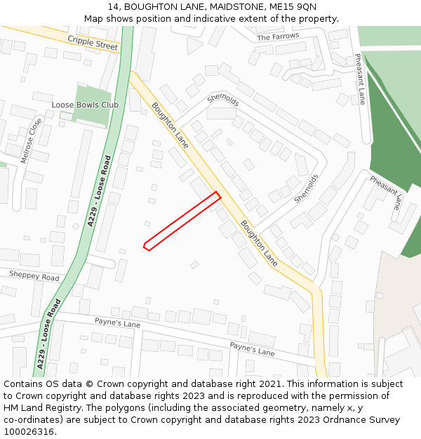 14, BOUGHTON LANE, MAIDSTONE, ME15 9QN: Location map and indicative extent of plot