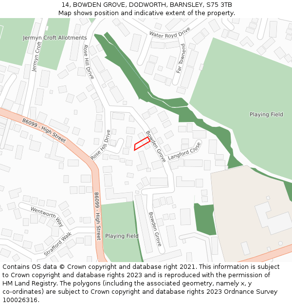 14, BOWDEN GROVE, DODWORTH, BARNSLEY, S75 3TB: Location map and indicative extent of plot
