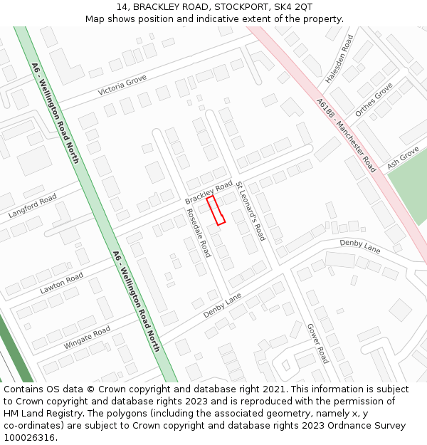 14, BRACKLEY ROAD, STOCKPORT, SK4 2QT: Location map and indicative extent of plot