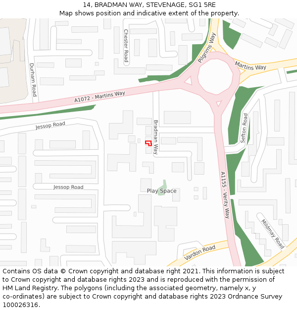 14, BRADMAN WAY, STEVENAGE, SG1 5RE: Location map and indicative extent of plot